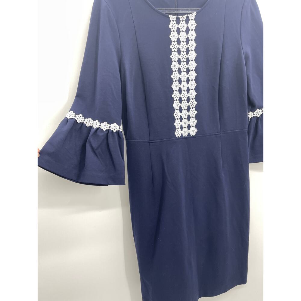 NANETTE LEPORE Womens Blue Bell Sleeve Lace Detail Stretch Dress Size 8 Coquette - Picture 3 of 10